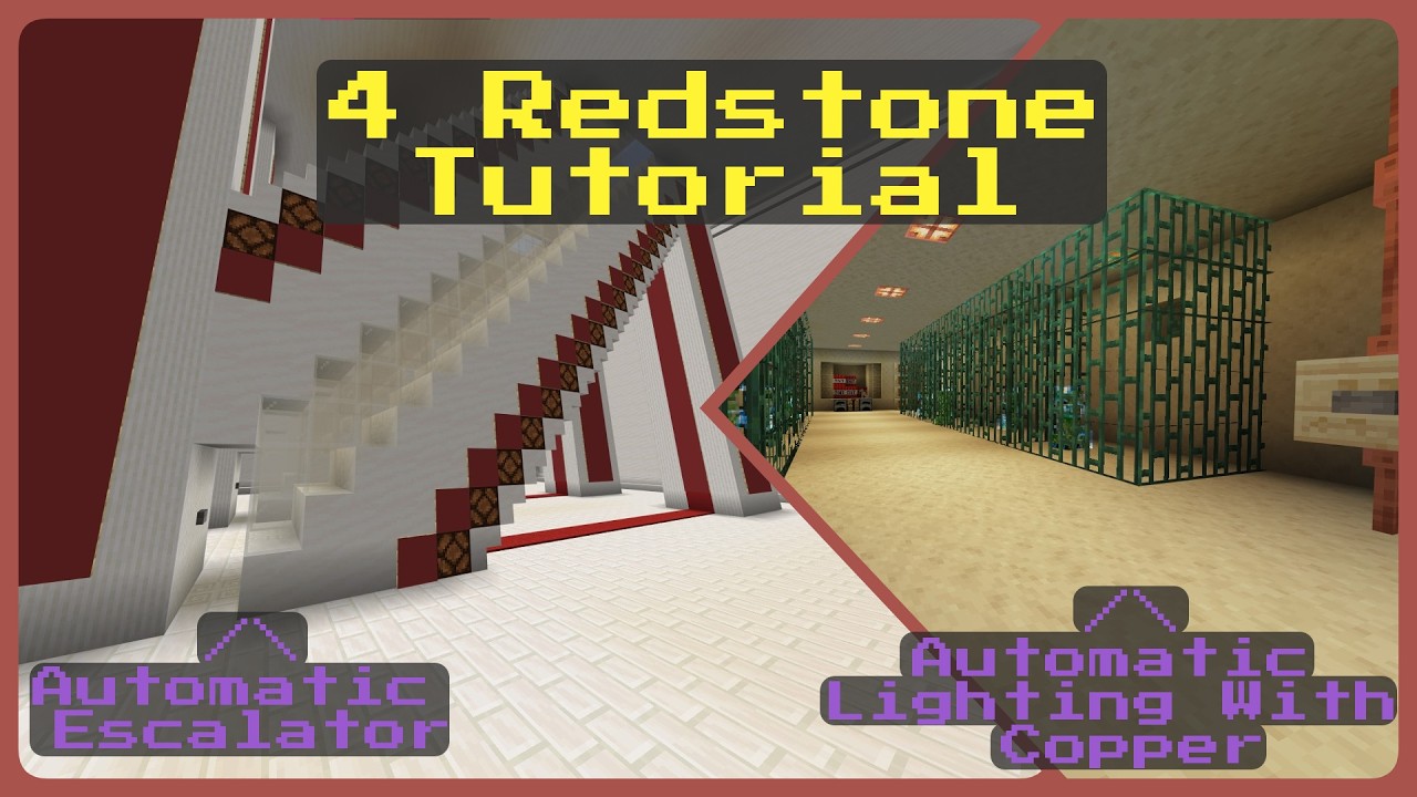 Minecraft Redstone: Automatic Lighting, Hidden Fireplace Swapper, Hidden Room, Automatic Escalator