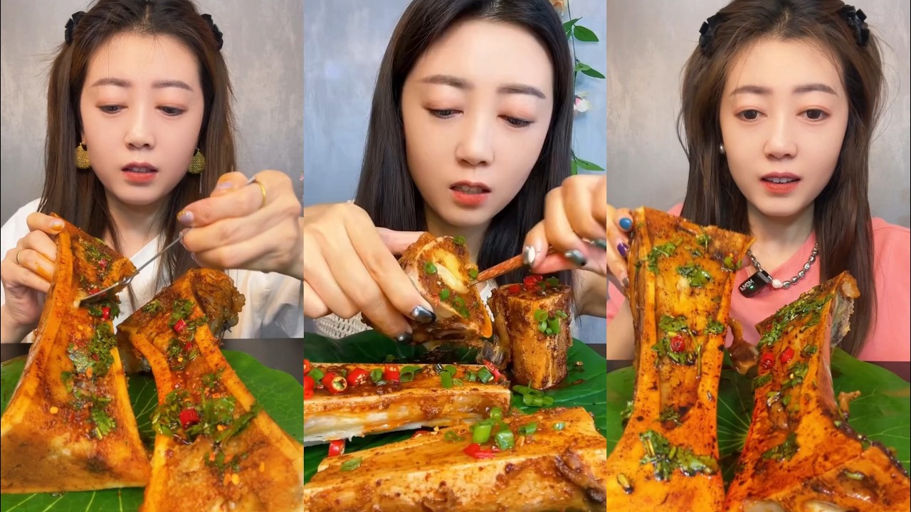 OK asmr mukbang spicy bone marrow - 牛骨髓 - 牛肉の骨髄 - 쇠고기 골수 - TỦY XƯƠNG BÒ - eatting show #823