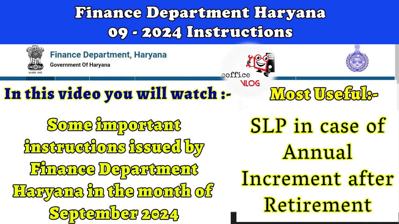 Finance Department Haryana September 2024 Instructions || वित्त विभाग हरियाणा