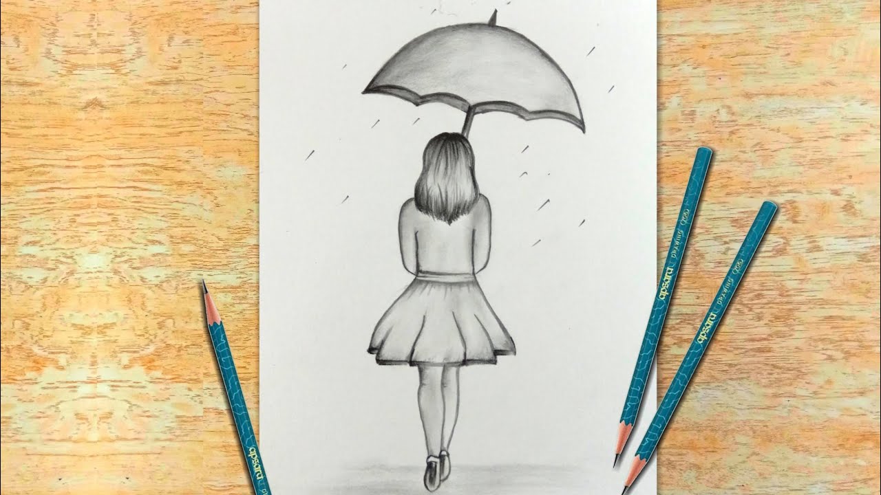 Girl With Umbrella | Easy Pencil Drawing for Beginners | Creative ...