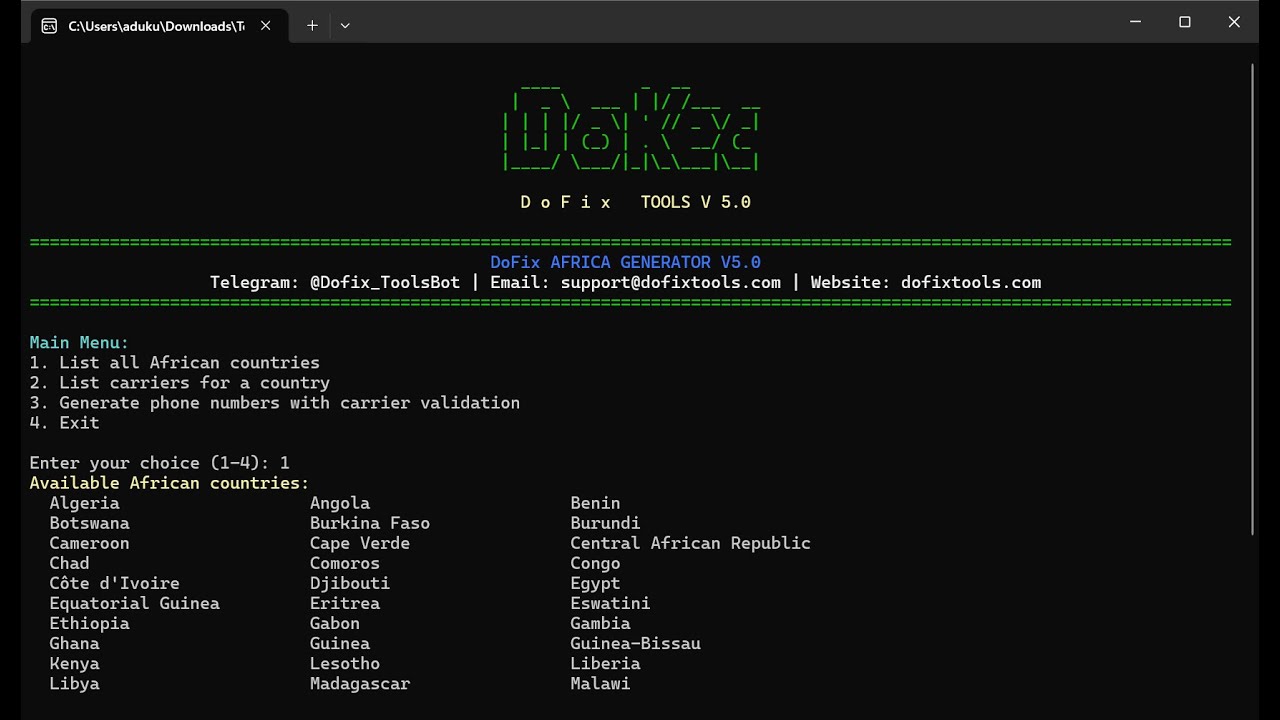 African Number Generator, For 