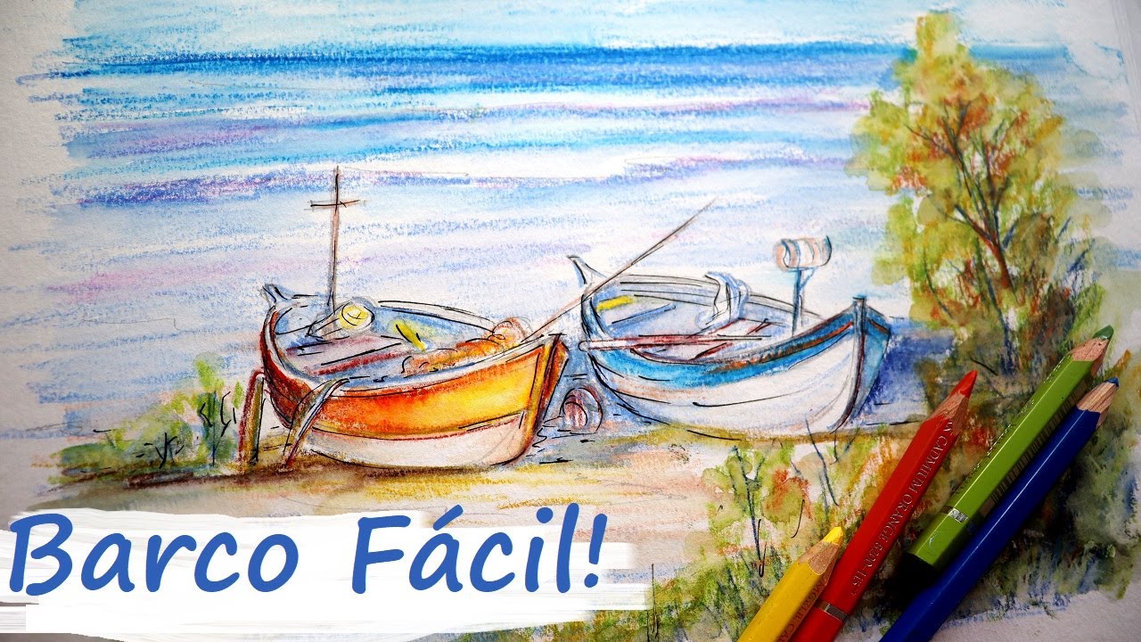 Como DESENHAR BARCOS na PRAIA com LÁPIS de COR AQUARELÁVEL!