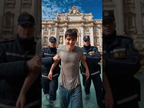 Video Tuffo nella Fontana di Trevi… poi ride della multa