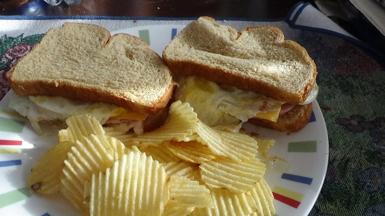 ASMR Eating Two Egg,Cheese And Ham Sandwich With Chips  (No Talking)