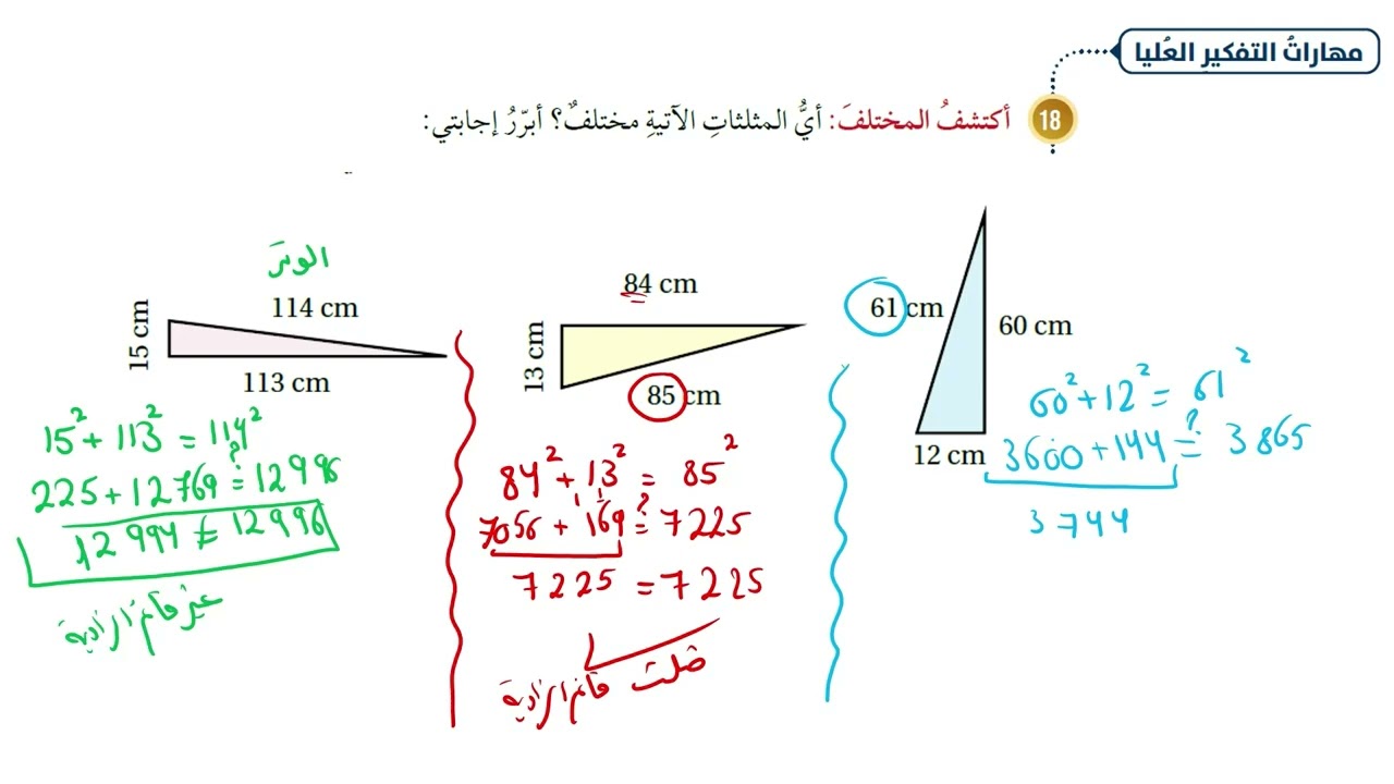 نظرية فيثاغورس (مهارات التفكير العليا )|الصف الثامن 