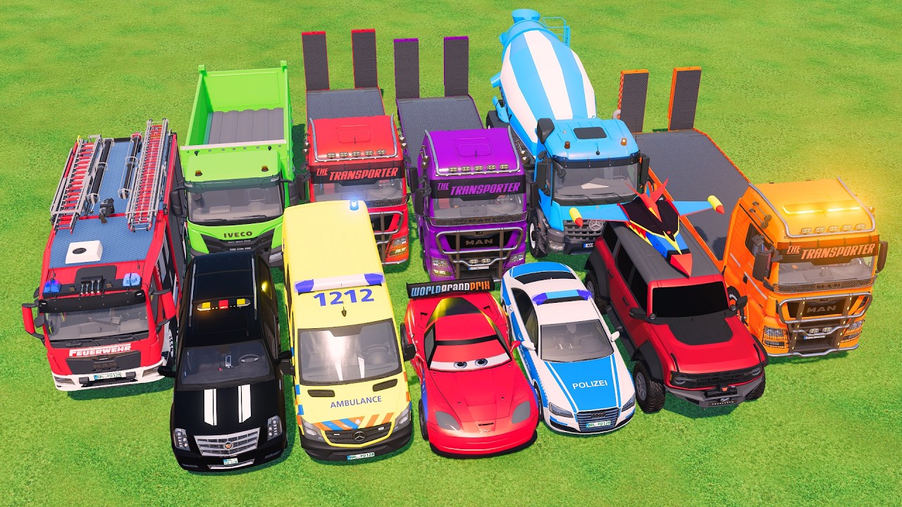 TRANSPORTING ALL POLICE CARS, AMBULANCE EMERGENCY VEHICLES WITH MERCEDES TRUCK & LOCOMOTIVE! FS22 #2