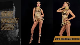 CHARISMATICO Vibrant Diva Golden Geometric Cage Corset with Matching Necklace