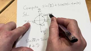 Compute sin(pi/2) + 3cos(pi) - tan(pi) using the Unit Circle