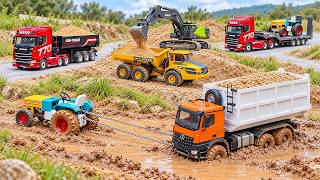 RC Truck Muatan Pasir Terjebak Lumpur! Traktor Tarik Dump Truk, Excavator Huina Muat Volvo