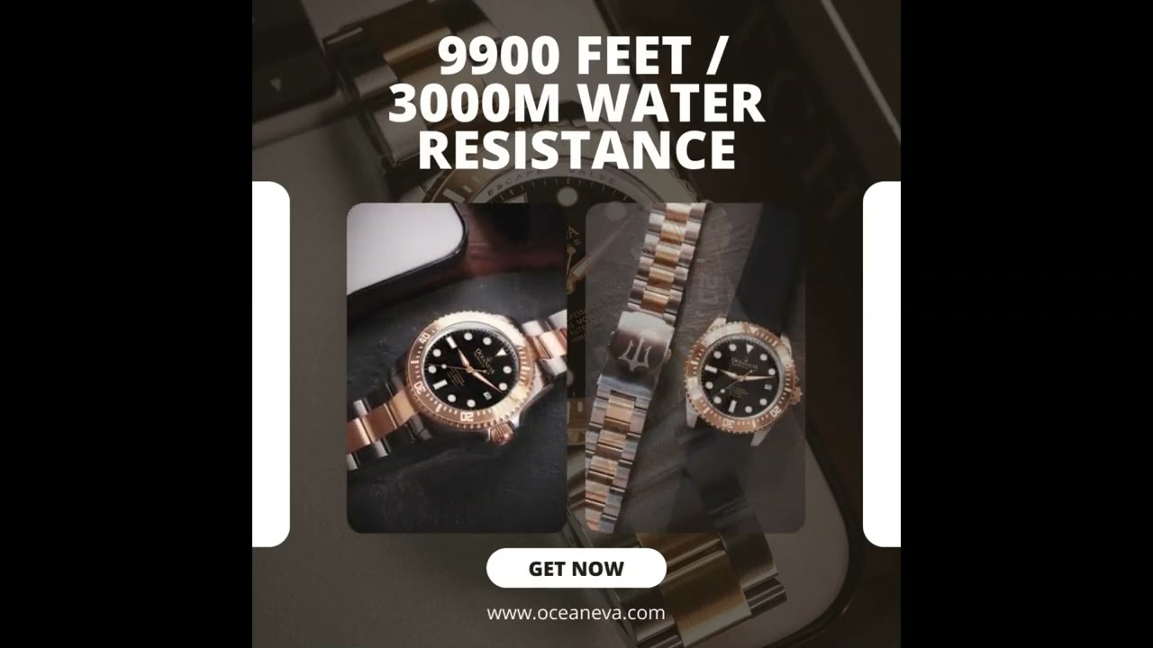 Oceaneva 3000M Pro Diver Watch Black Dial Rose Gold