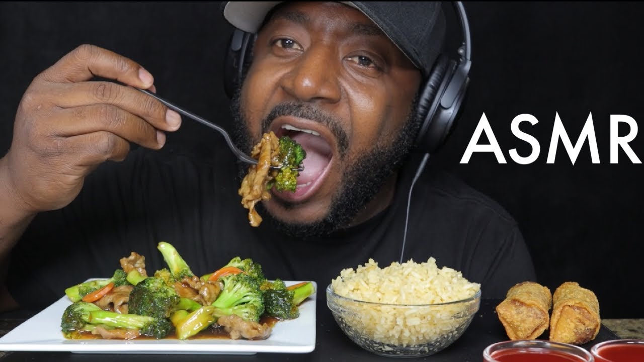 Tc Asmr ASMR EATING BEEF & BROCCOLI, FRIED RICE & EGG ROLLS. MUKBANG (NO ...
