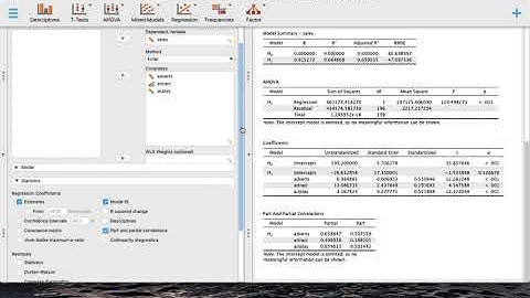 Linear, Multiple Regression and R^2 on JASP