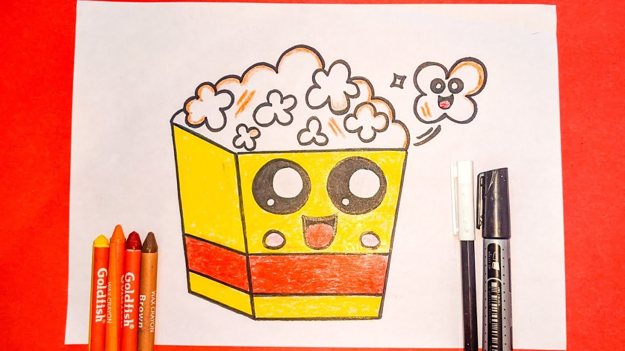 How to draw cute popcorn 🍿 Draw cute things YouTube