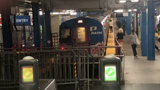 Yellow line PATH trains, 33rd Street station, NYC, 1708 hrs., Tuesday 17 May 2022