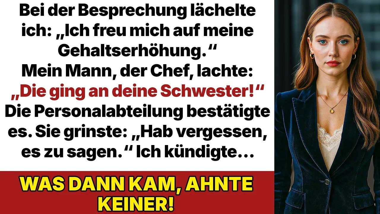 Ich lächelte im Meeting und sagte: „Ich kann meine Gehaltserhöhung kaum erwarten.“ Mein Mann, der CEO, lachte nur. „Gehaltserhöhung? Oh nein, die habe ich deiner Schwester gegeben.“ Die...