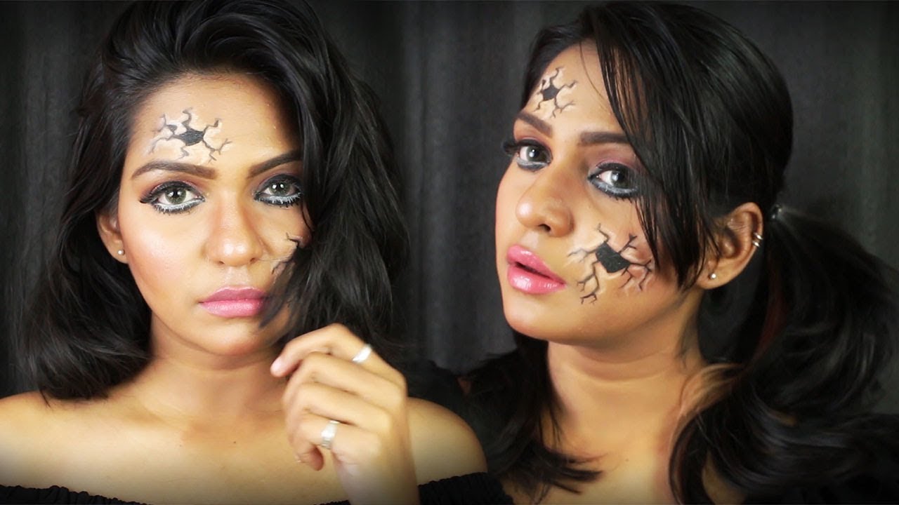 Quick last minute Halloween Makeup Tutorial | BROKEN DOLL - YouTube