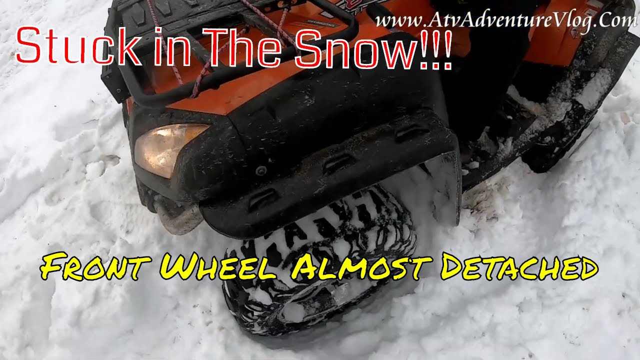 Atv's Stuck in The Snow - CFMoto - Front Wheel Almost Detached