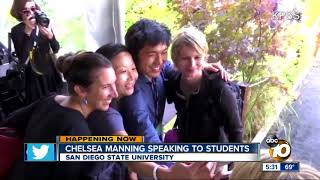 Chelsea Manning speaks to students at SDSU