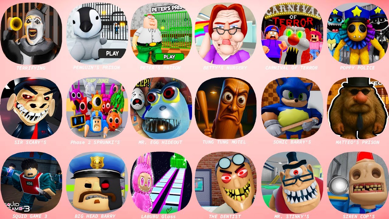 ROBLOX ESCAPE:PETER'S PRISON RUN,BETTY'S NURSERY,POPPY POLICE FAMILY,MR. EGG's HIDEOUT,SIREN COP'S