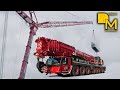 LIEBHERR LTM 1450-8.1 MOBILKRAN MIT GITTERSPITZE HEBT AGGREGAT AUF HOCHHAUS DREAM MACHINES