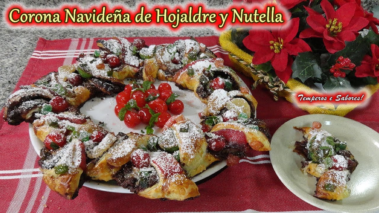 CORONA NAVIDEÑA DE HOJALDRE Y NUTELLA con solo 5 ingredientes, fácil y divina