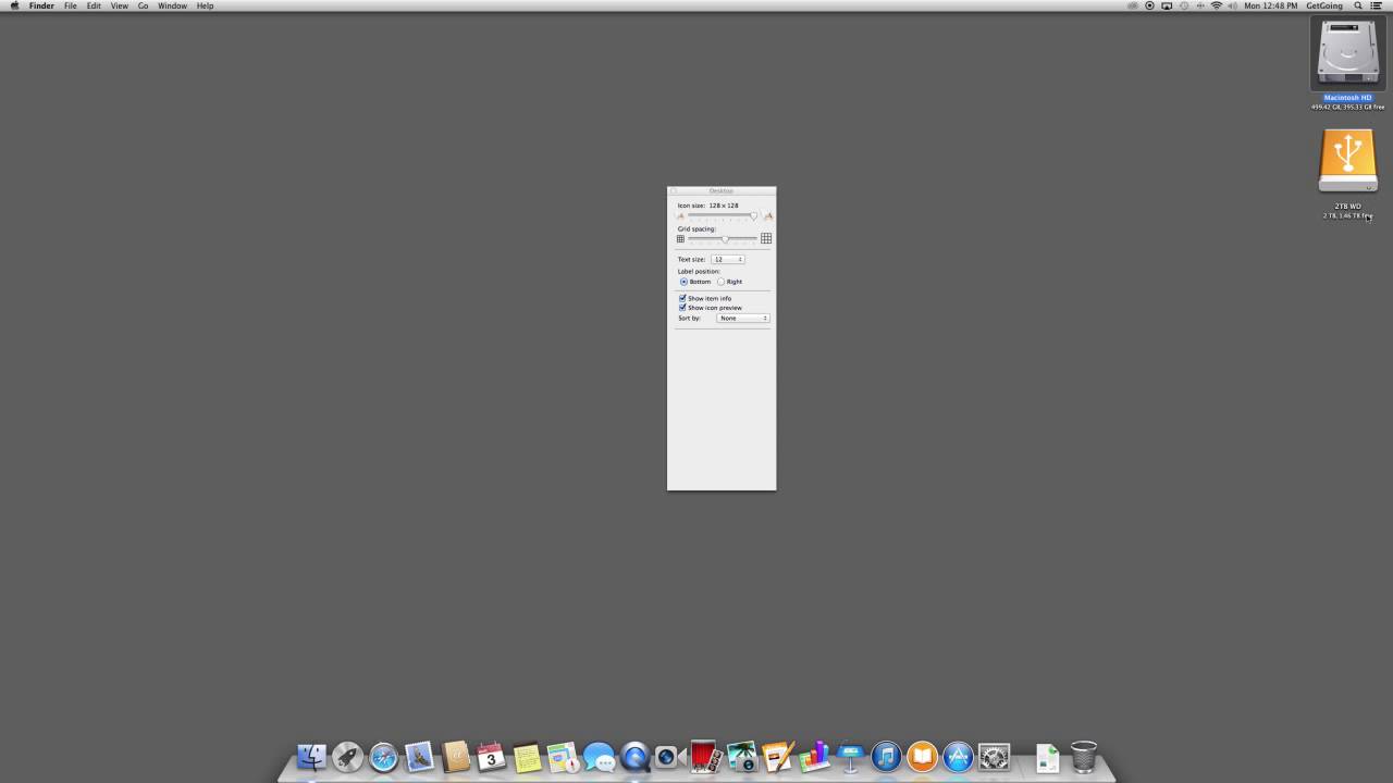 Mac OS X Tutorial | Desktop Icon Size | Free Drive Space Info