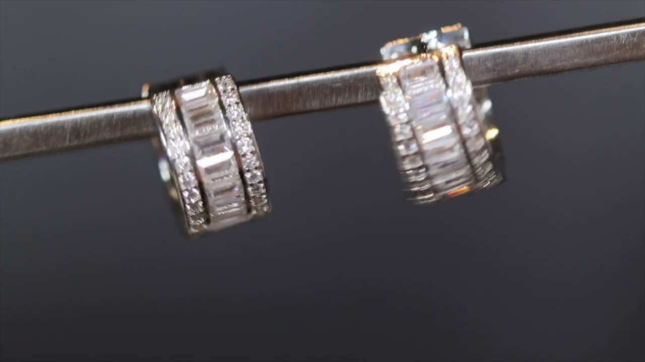 Small diamond hoop earrings, baguette diamond hoop earrings, iced out hoop earrings