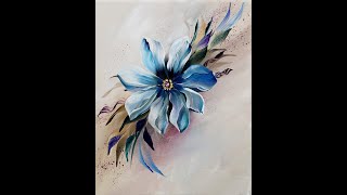 Blue Flower, Acrylic Painting Floral, soft brush strokes, Blaue Blume, Acrylmalerei, V452