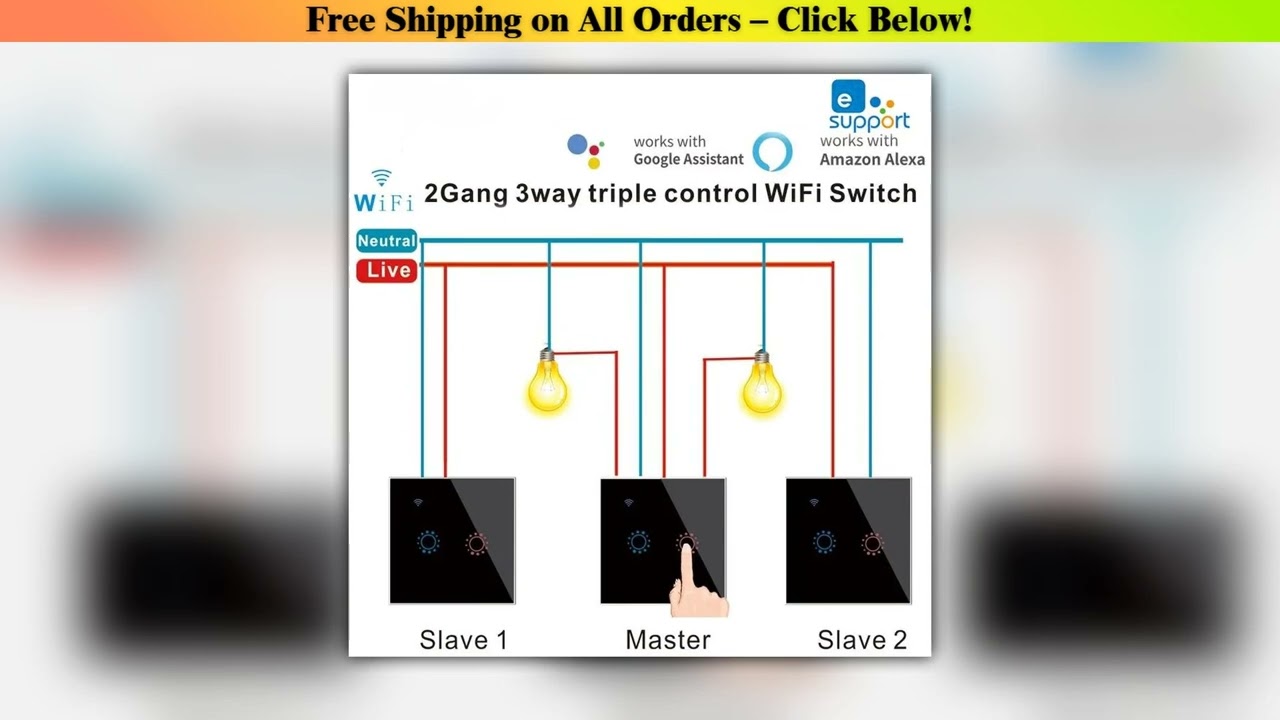 Tuya/Ewelink APP 1/2/3 Gang 3 Way Control Smart WIFI Switch,Touch Glass Wall Light Switches