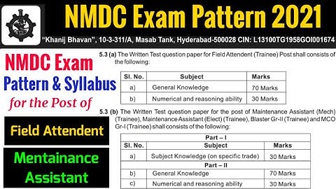 NMDC Exam Pattern/Syllabus 2021 | NMDC Syllabus 2021 for Field Attendant & Maintenance Assistant