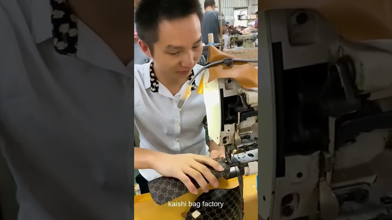 sewing the flaps for the classical shoulder bag order.