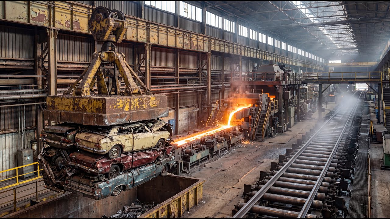 How Millions of Old Cars Recycled Into Railway Tracks  FULL PROCESS