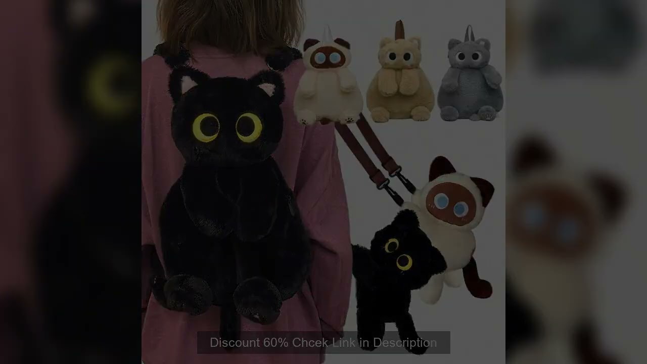 Black Cat Backpacks Big Eyes Kitten Doll Plush Kawaii Stuffed Animals Shoulder Bag Large-capacity So