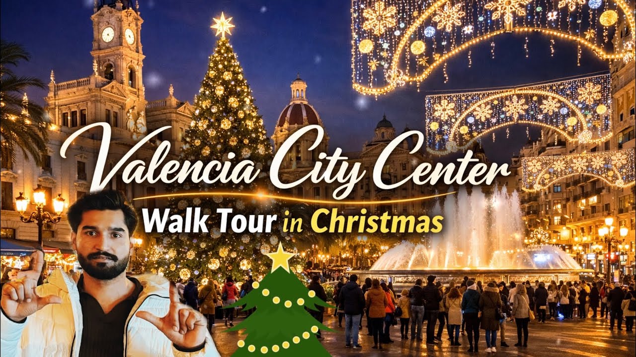 Valencia Walk Tour In Christmas 4K 🇪🇸 | Fireworks | Explore city centre in Urdu|Hindi | Europe