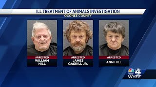 79 animals were seized after 3 suspects arrested in Oconee County for ill treatment of animals, d...