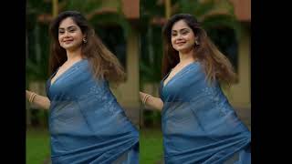 Dark Blue Saree Backless Blouse Design Back Pose Aunty Board
