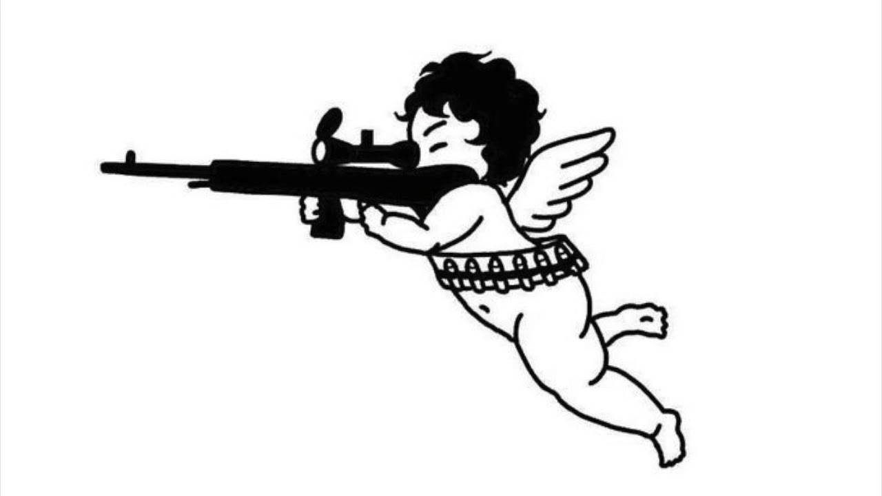 Эскиз тату ангелочек с автоматом