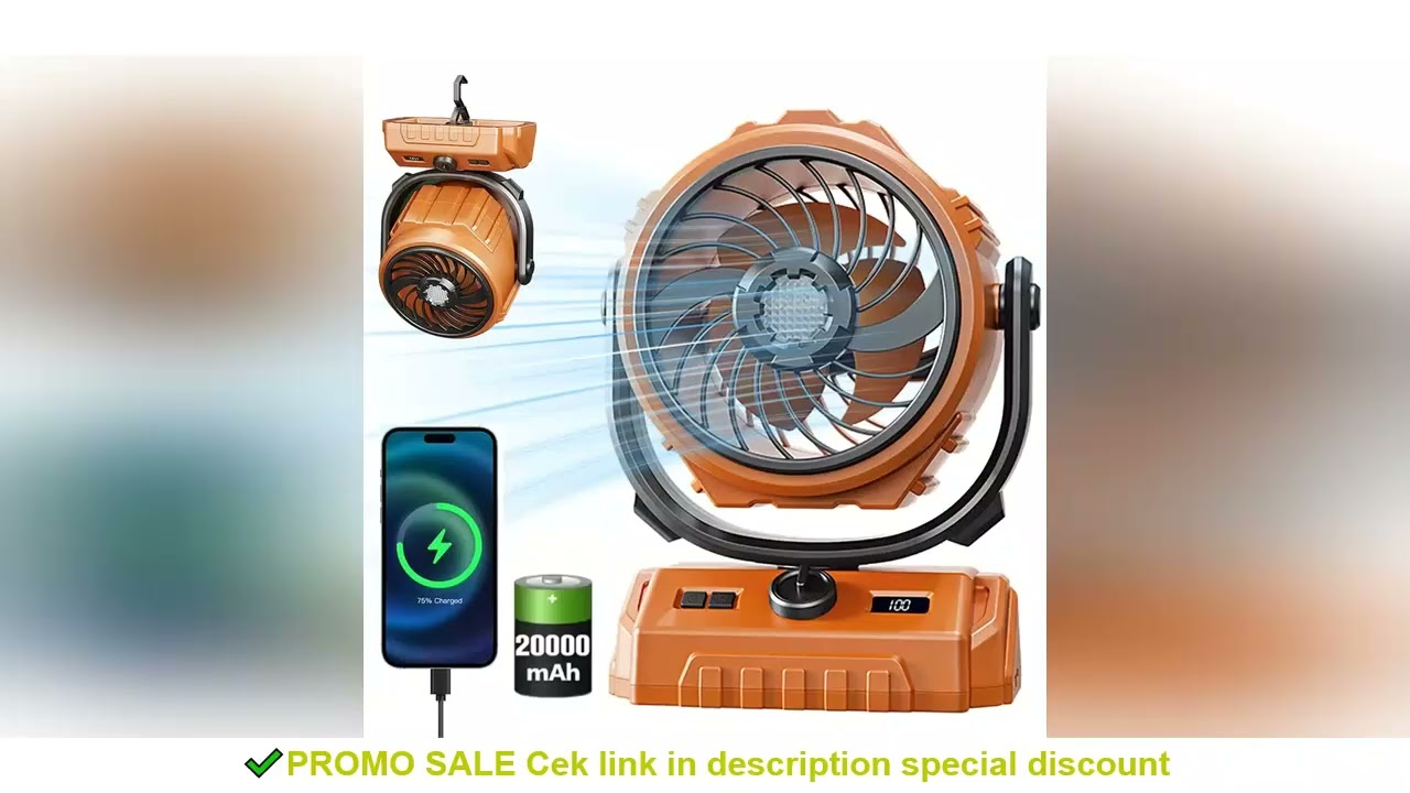 Camping Fan 20000mAh Rechargeable Portable Camping Circulator Fan Wireless Tent Ceiling Fan with LED