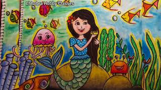 How to Draw Mermaid Underwater Scenery for Beginners | Easy Mermaid Scenery Drawing Step by Step