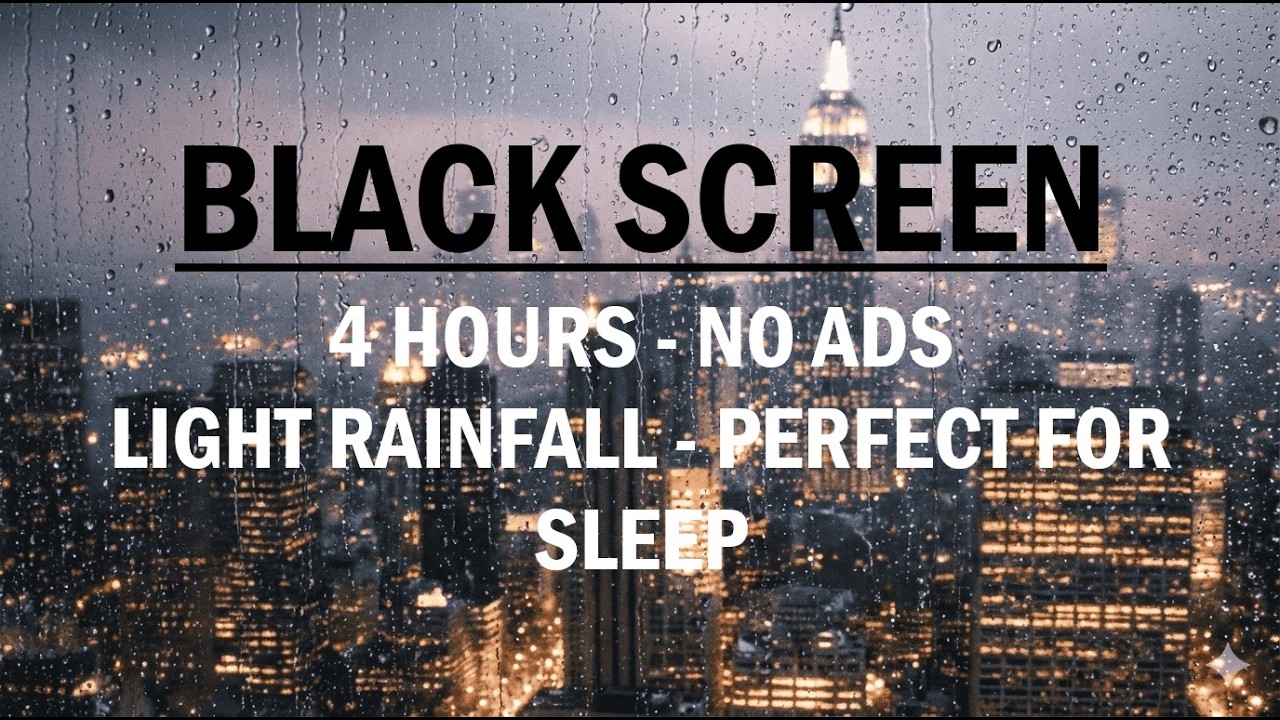 Light Rain Sounds For Sleep 4 HOURS - BLACK / DARK SCREEN 🌧️