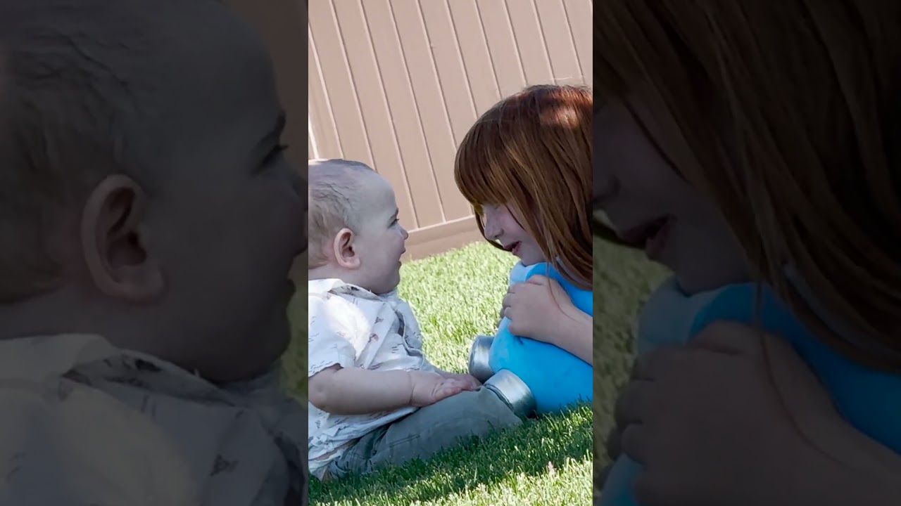 ADLEY with CUTE BABY👶 Playing with a baby & blue rainbow ghost! Backyard family hangout