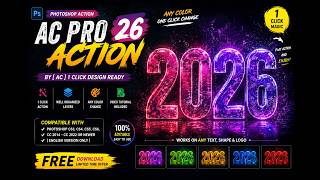 AC Pro Action 26 Photoshop Action Free Download | 1 Click Text Effect Tutorial