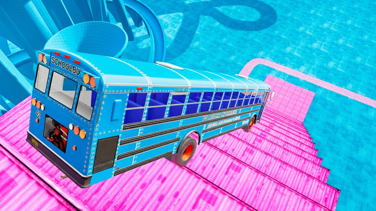 School Bus Stairs Jumps Down Challenge – BeamNG Drive Realistic Crash Physics BMG