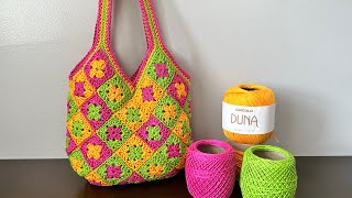 Crochet Granny Mini Square Bag, Tote Bag, Crochet Tutorial, Granny Square Tutorial by Made by Lunda 6,374 views 11 months ago 45 minutes