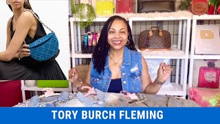 TORY BURCH MINI FLEMING SOFT CRESCENT BAG BLUE JEAN DENIM REVEAL UNBOXING #toryburch #toryburchbag