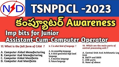 కంప్యూటర్ Awareness Important Bits for TSNPDCL Junior Assistant-Cum-Computer Operator