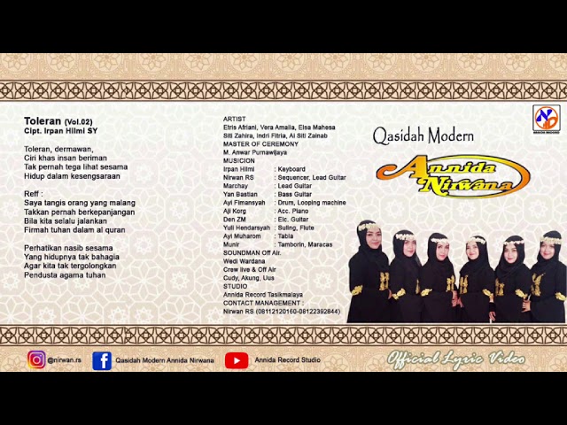 QASIDAH MODERN ANNIDA NIRWANA 2021 || TOLERAN  || OFFICIAL LYRIC VIDEO class=