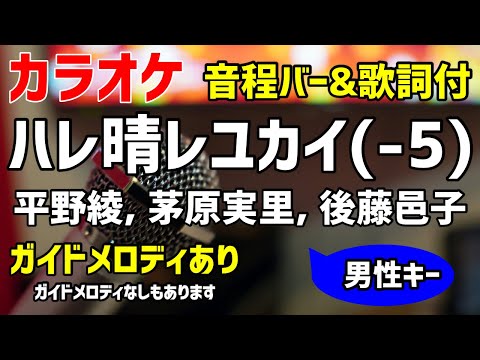 【カラオケ練習】ハレ晴レユカイ(-5) / 涼宮ハルヒ(平野綾)、長門有希(茅原実里)、朝比奈みくる(後藤邑子)【歌詞付・キー下げ男性キー　涼宮ハルヒの憂鬱】ガイドメロディあり