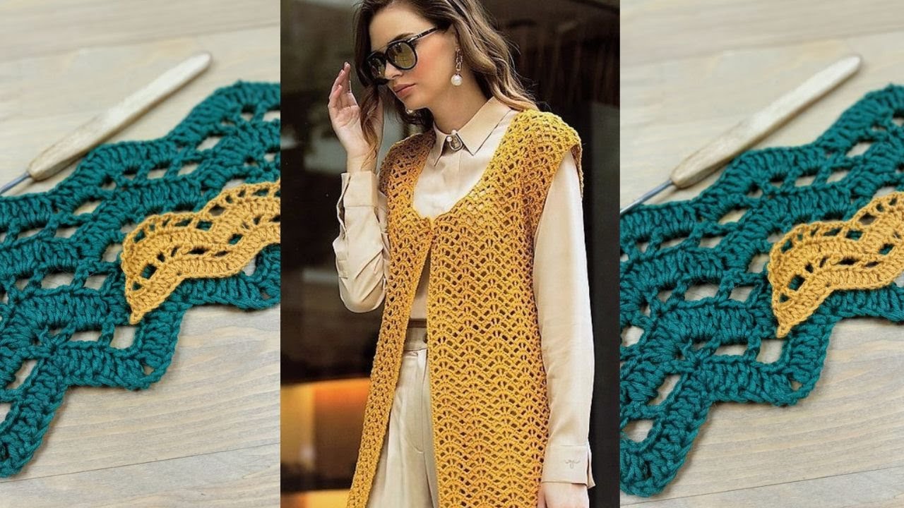 Чудесный узор крючком в 2 ряда ПАЛЬТО ЖИЛЕТ КАРДИГАН за пару дней - YouTube