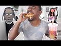 TRYING CELEBRITY FOODS! Travis Scott Mcdonalds Meal & Charli D’Amelio Dunkin Donuts Coffee Drink